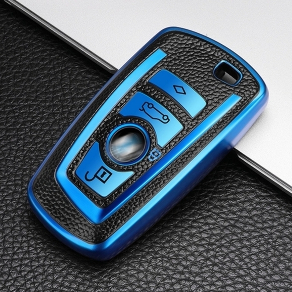 BMW Remote Key Fob Cover Shell with Key Chain Blue - Picture 5 of 10